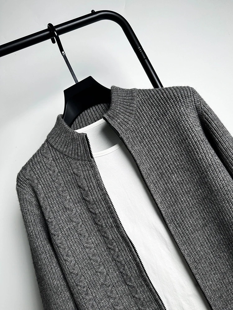 Мужской кардиган-свитер от элитного бренда осень 2023, новый дизайн на молнии со стоячим вырезом, деловой повседневный вязаный свитер, куртка
