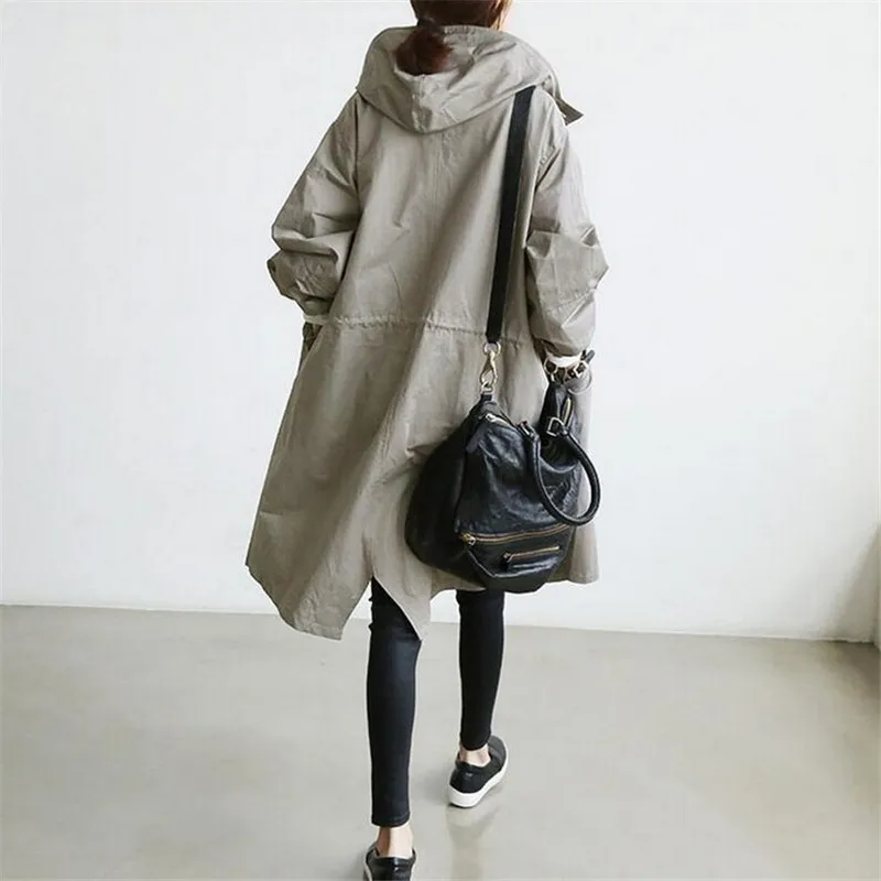 2023 Демисезонный Тренч, женское повседневное женское пальто средней длины с капюшоном и длинным рукавом, свободные ветровки Оверсайз, AH321