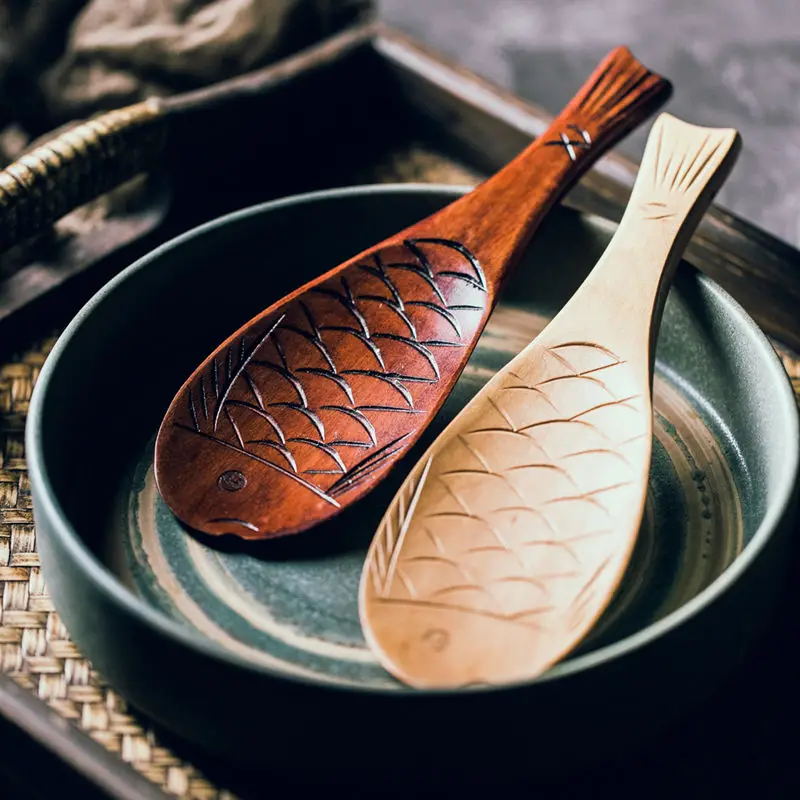 Японская ложка для риса в форме рыбы в стиле ретро, Милая природа, Деревянная Лопатка для риса с антипригарным покрытием, Совок, Кухонные Принадлежности для приготовления пищи