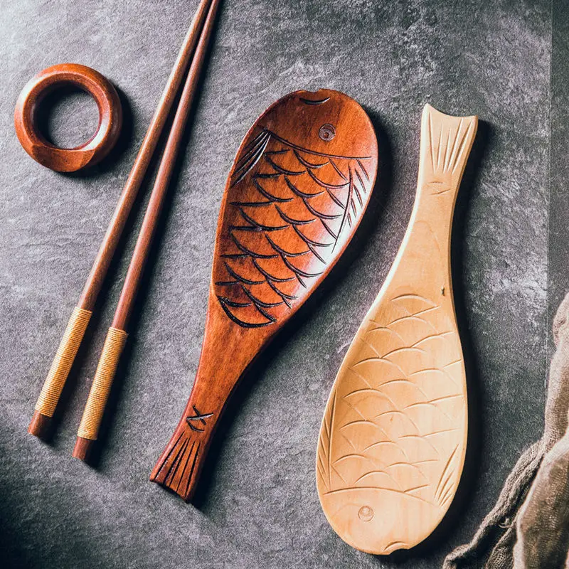 Японская ложка для риса в форме рыбы в стиле ретро, Милая природа, Деревянная Лопатка для риса с антипригарным покрытием, Совок, Кухонные Принадлежности для приготовления пищи