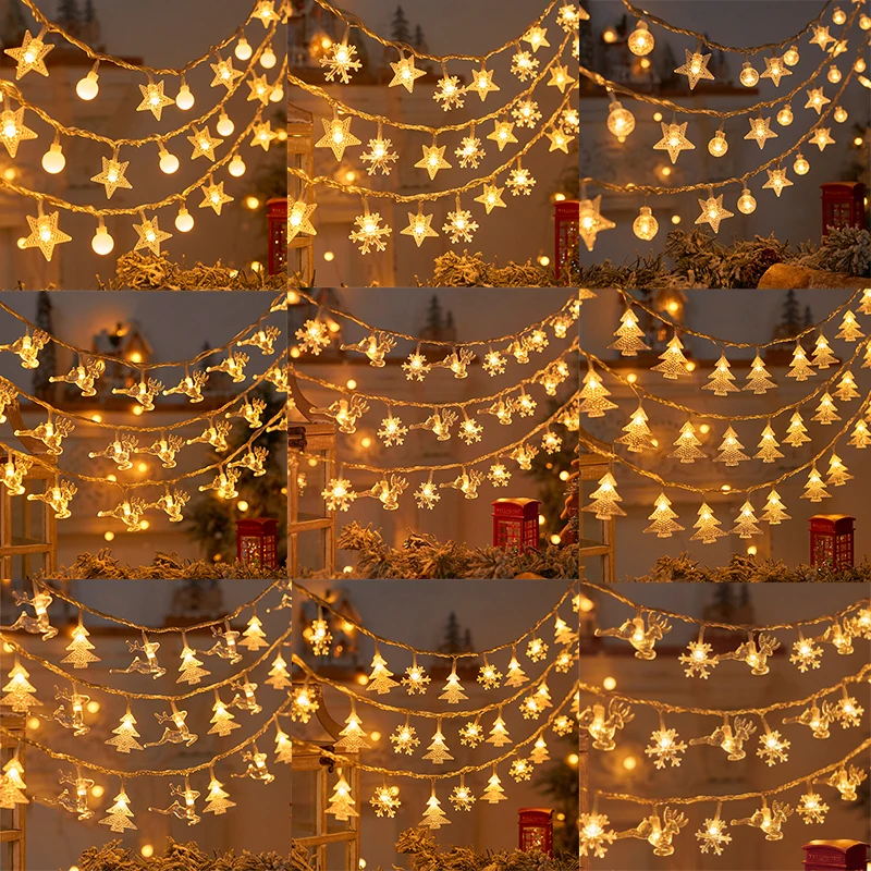 Светодиодные гирлянды в виде снежинок и звезд, Рождественская Сказочная Гирлянда, освещение свадебной вечеринки на батарейках, Струны, лампы для домашней Рождественской елки