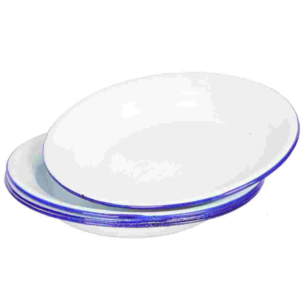 4 шт. Винтажная декоративная эмалированная тарелка в стиле ретро, тарелки, подносы, блюда для закусок, приготовленные на пару белого цвета