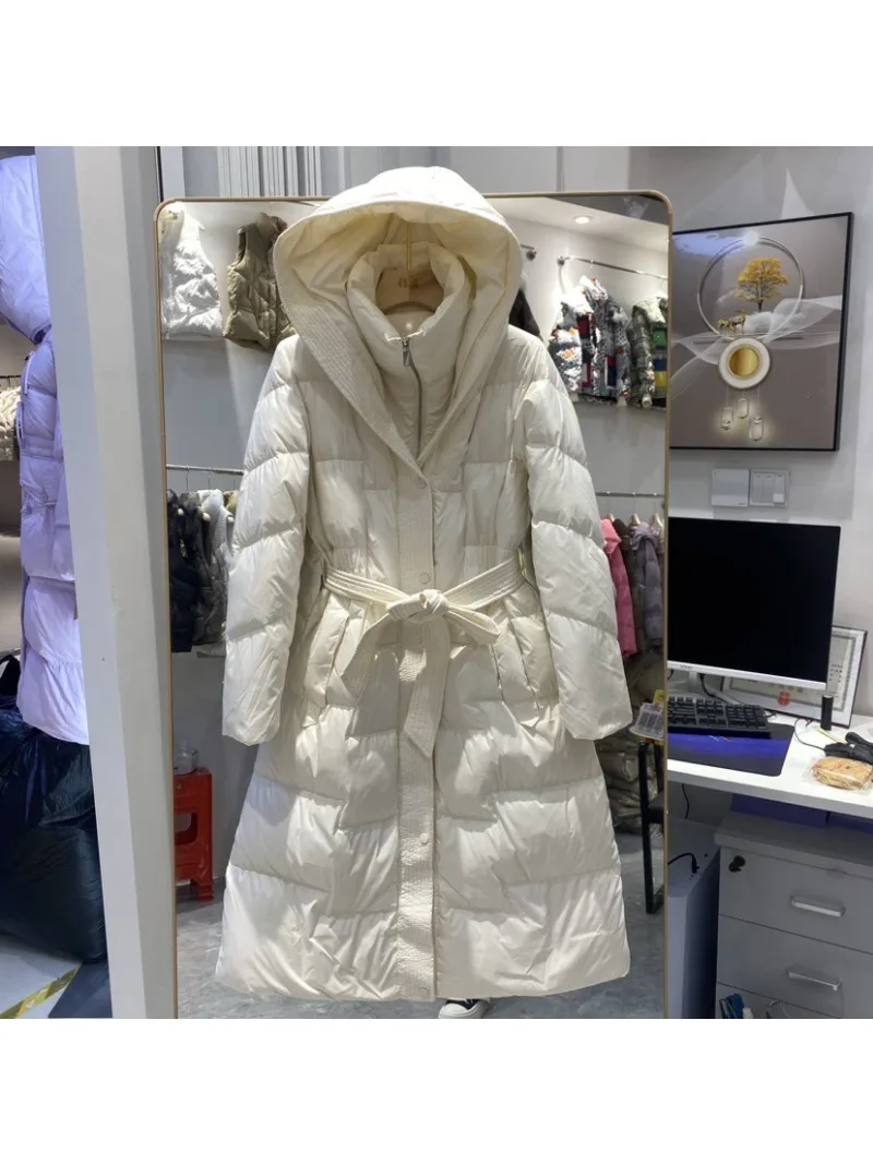 2023 Новое зимне-осеннее модное женское пальто на 90% Белом утином пуху, длинная женская современная куртка, толстая теплая роскошная верхняя одежда, женская