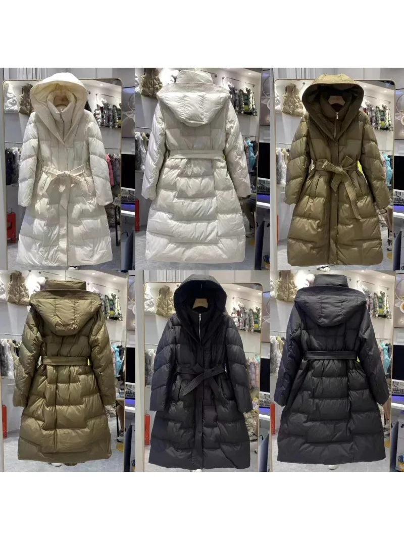 2023 Новое зимне-осеннее модное женское пальто на 90% Белом утином пуху, длинная женская современная куртка, толстая теплая роскошная верхняя одежда, женская