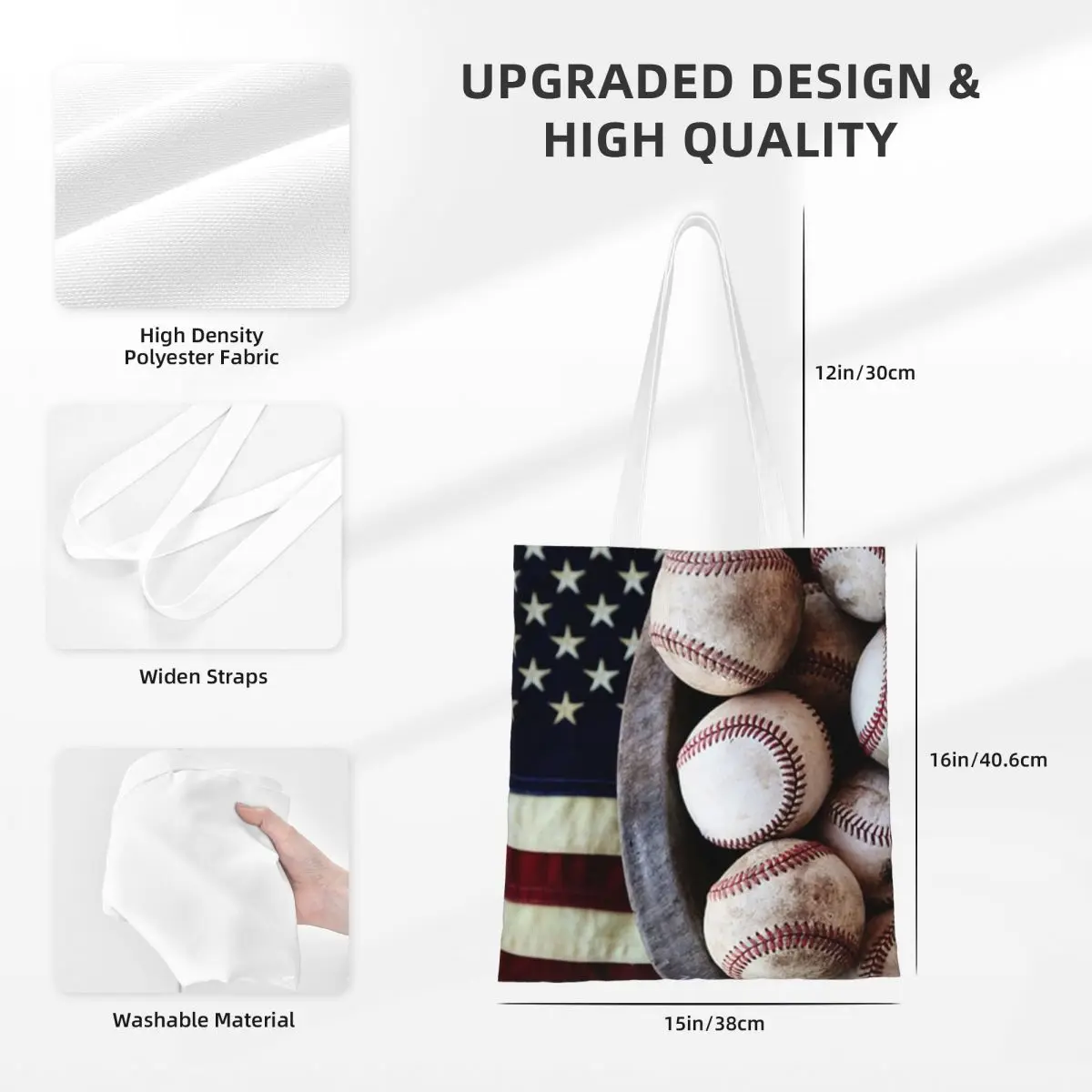 Американский бейсбол Многоразовые Продуктовые сумки Складные сумки для покупок Моющиеся легкие прочные подарочные пакеты из полиэстера
