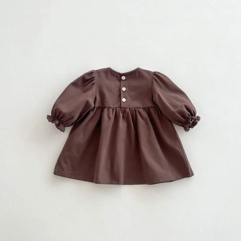 Корейское стильное Весенне-осеннее платье для маленьких девочек цвета Хаки / кофе в стиле пэчворк с отложным воротником, платья принцессы в стиле ретро, одежда для младенцев E494Z
