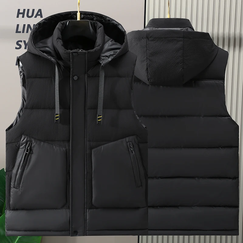 Большие размеры S-8XL, осенние куртки без рукавов, мужской жилет, 2023 Новый Модный бренд, мужской теплый жилет с капюшоном, стеганые пальто в корейском стиле