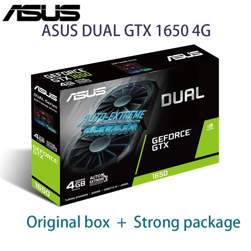 Видеокарта ASUS GTX 1650 4G GDDR5 PCI Express 3.0 Поддерживает HDMI с двойным вентилятором, охлаждение 144 Программа проверки GPU Tweak II