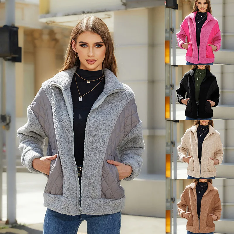 2023 Женский осенне-зимний новый модный кардиган с длинным рукавом на молнии, женское пальто с плюшевым соединением
