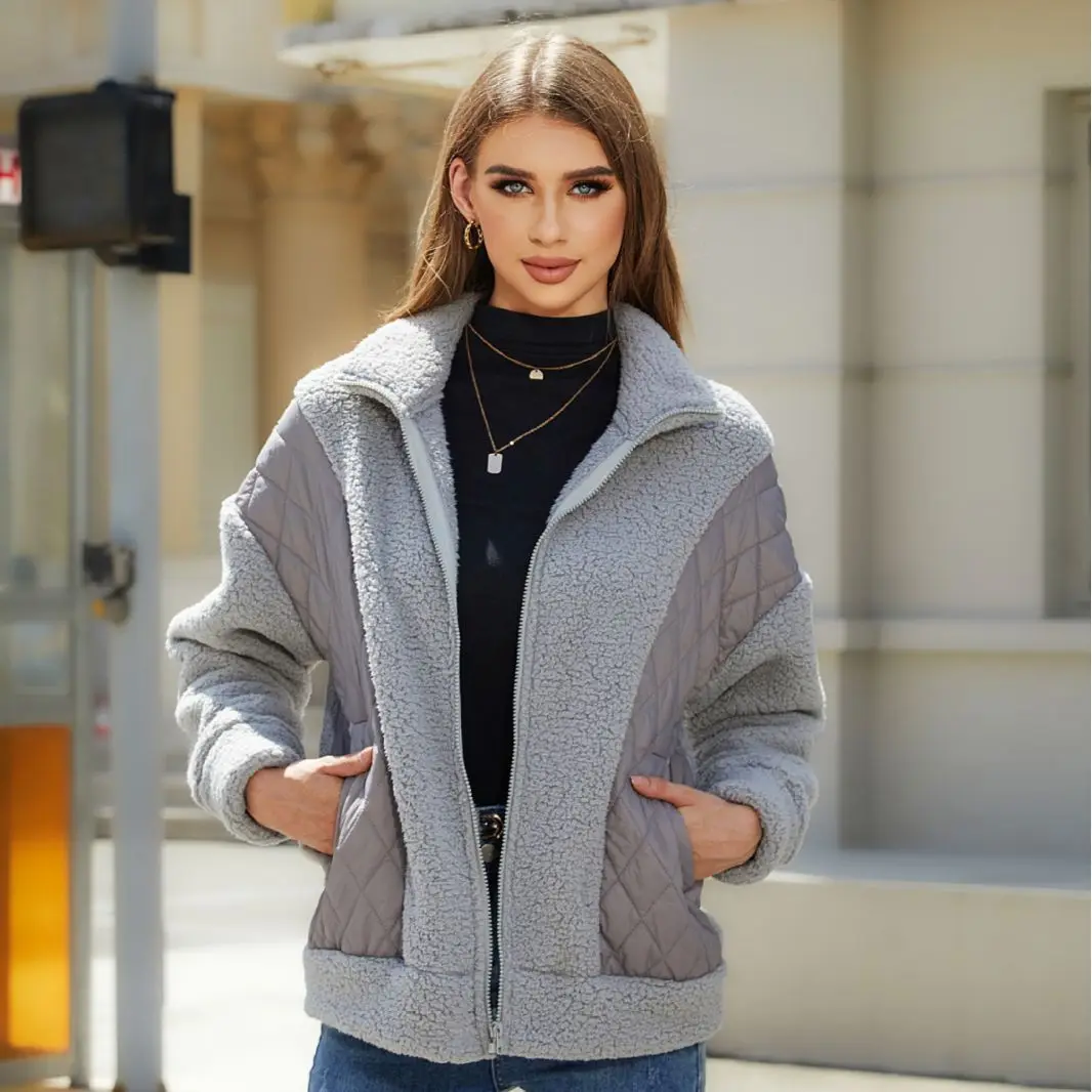 2023 Женский осенне-зимний новый модный кардиган с длинным рукавом на молнии, женское пальто с плюшевым соединением