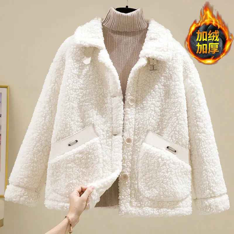 Куртка из овечьей шерсти для женщин, утолщенная для женщин, новинка зимы 2023, свободная бархатная короткая куртка из цельной овечьей шерсти для женщин