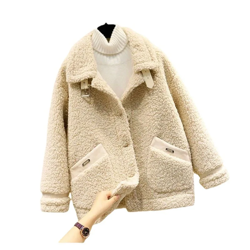 Куртка из овечьей шерсти для женщин, утолщенная для женщин, новинка зимы 2023, свободная бархатная короткая куртка из цельной овечьей шерсти для женщин