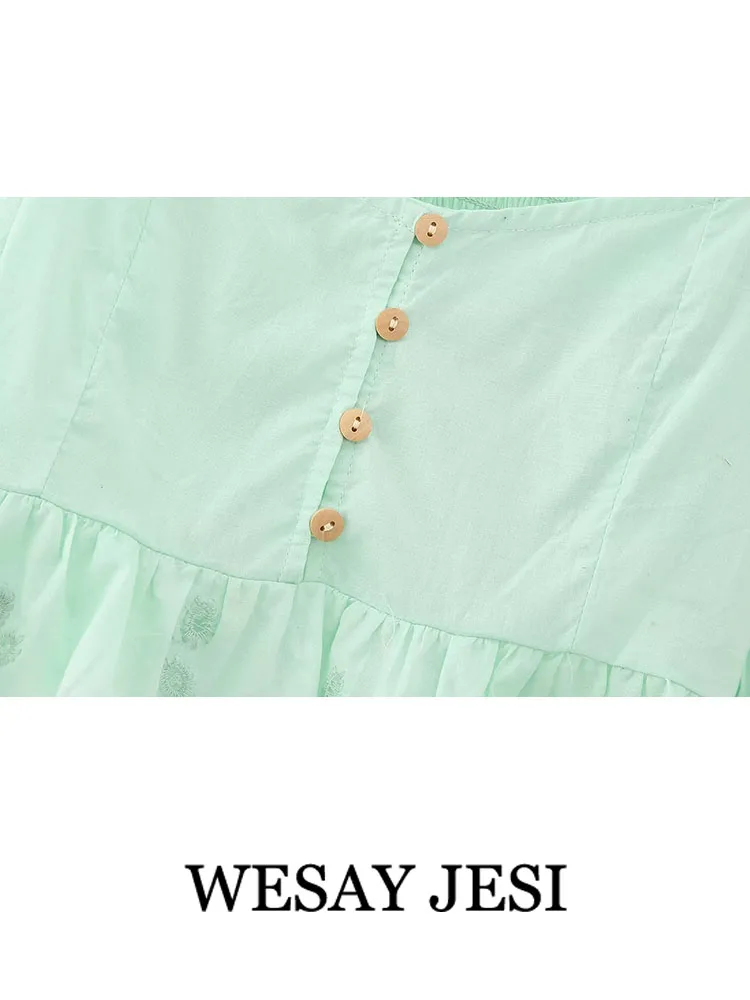 WESAY JESI TRAF Летняя Женская мода Винтажная Однобортная блузка, женские шифоновые рубашки с пузырчатым рукавом, Элегантные топы с длинными рукавами