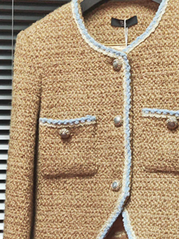 LUXE & ENVY Дизайн короткого пальто с круглым вырезом и длинным рукавом Осень 2023 Женская Мода
