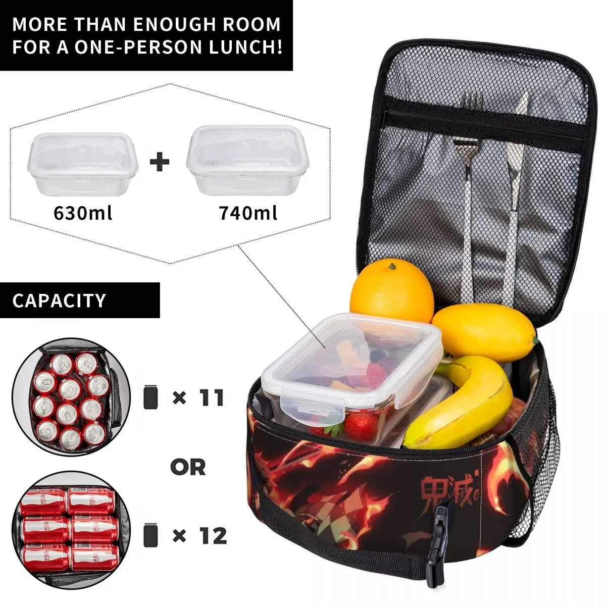 Сумка для ланча Kawaii Demon Slayer Kimetsu No Yaiba Удобный ланч-бокс, дизайнерская сумка-холодильник для путешествий, Модные оксфордские сумки-тоут для еды.