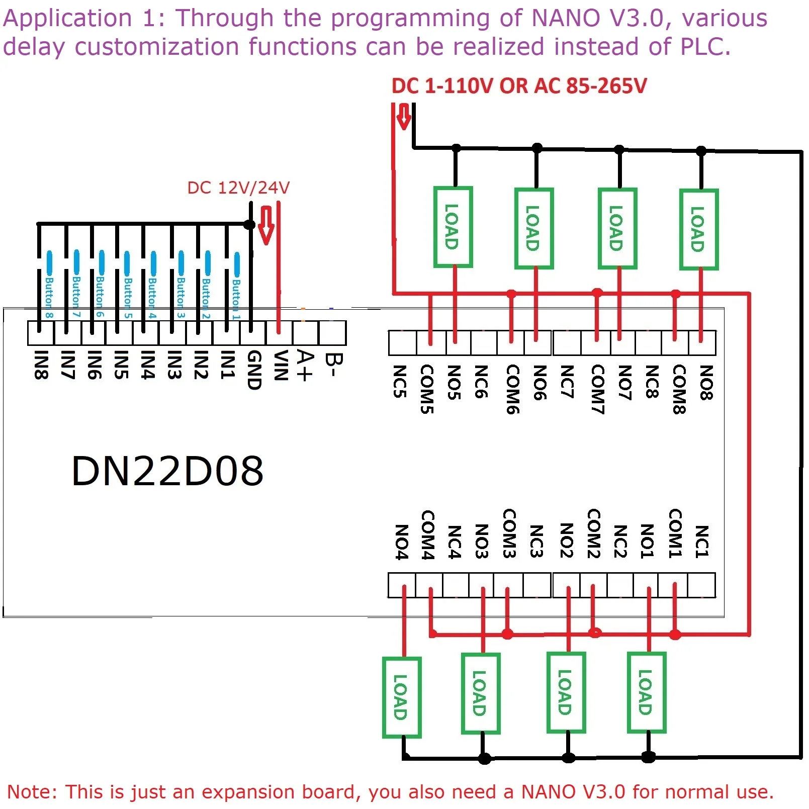 DC 12V 24V 8-канальный Многофункциональный Переключатель таймера задержки RS485 PLC IO Модуль расширяющегося экрана для Arduino NANO V3.0