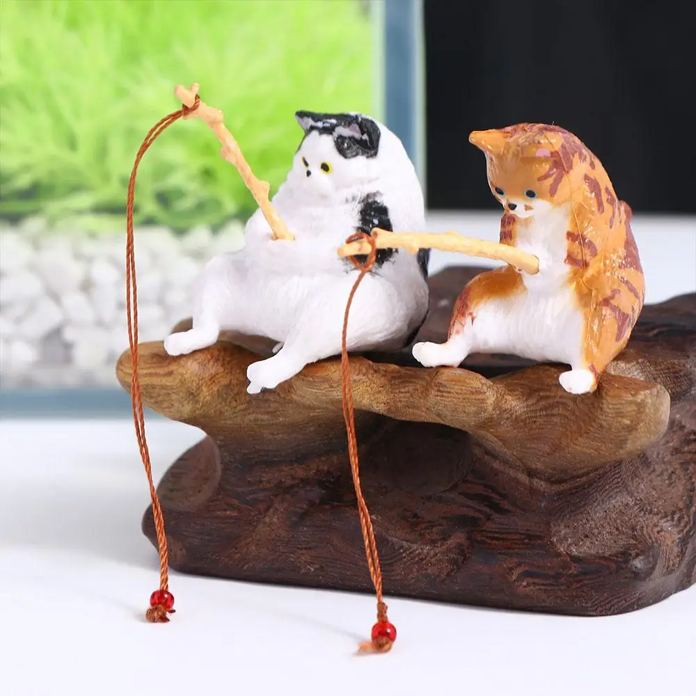 Креативная статуя кота-рыбалки, украшение для ловли котенка, цветочный горшок, Микро Пейзаж, Мини-милый кот, Подвесной декор, Аквариумные резервуары, декор