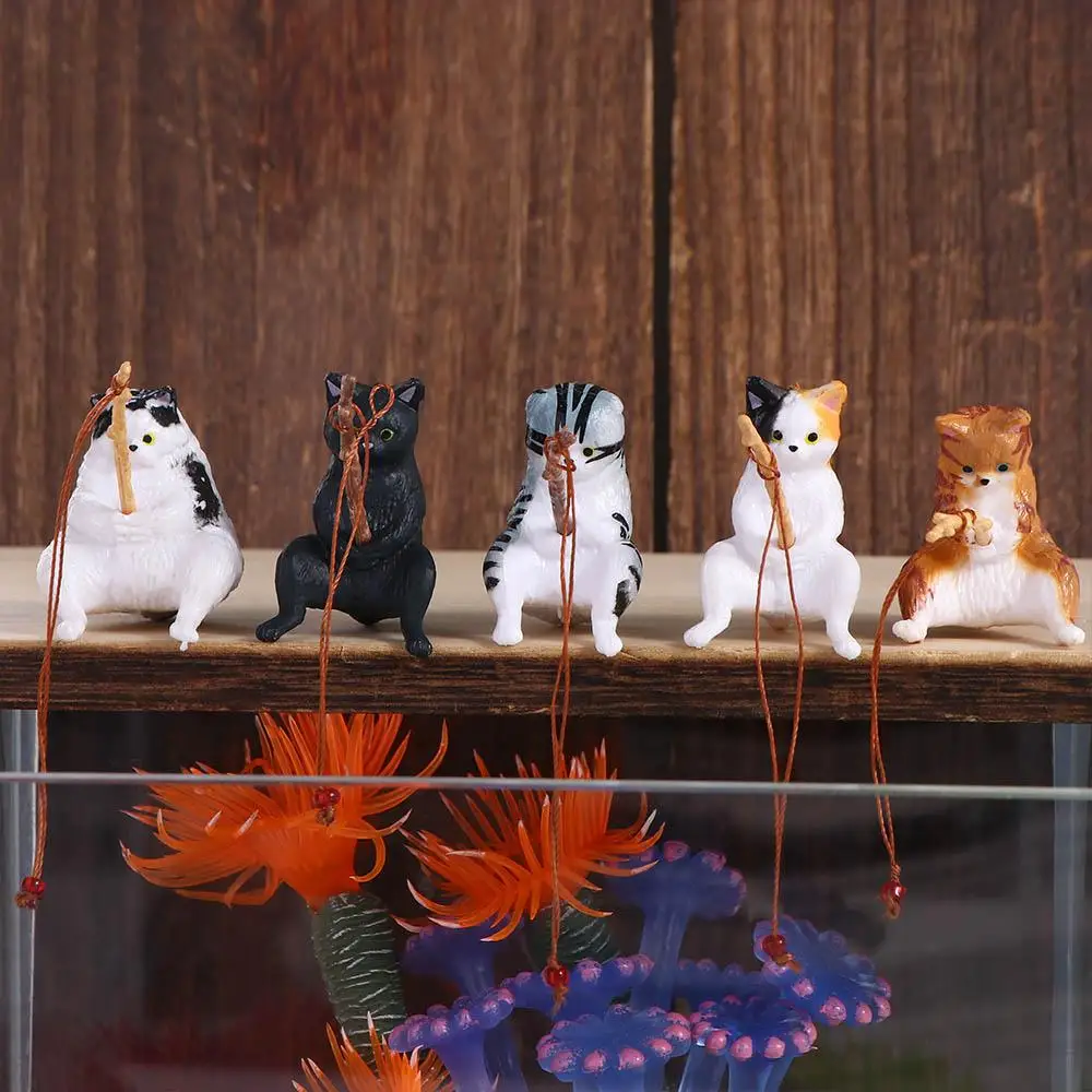 Креативная статуя кота-рыбалки, украшение для ловли котенка, цветочный горшок, Микро Пейзаж, Мини-милый кот, Подвесной декор, Аквариумные резервуары, декор