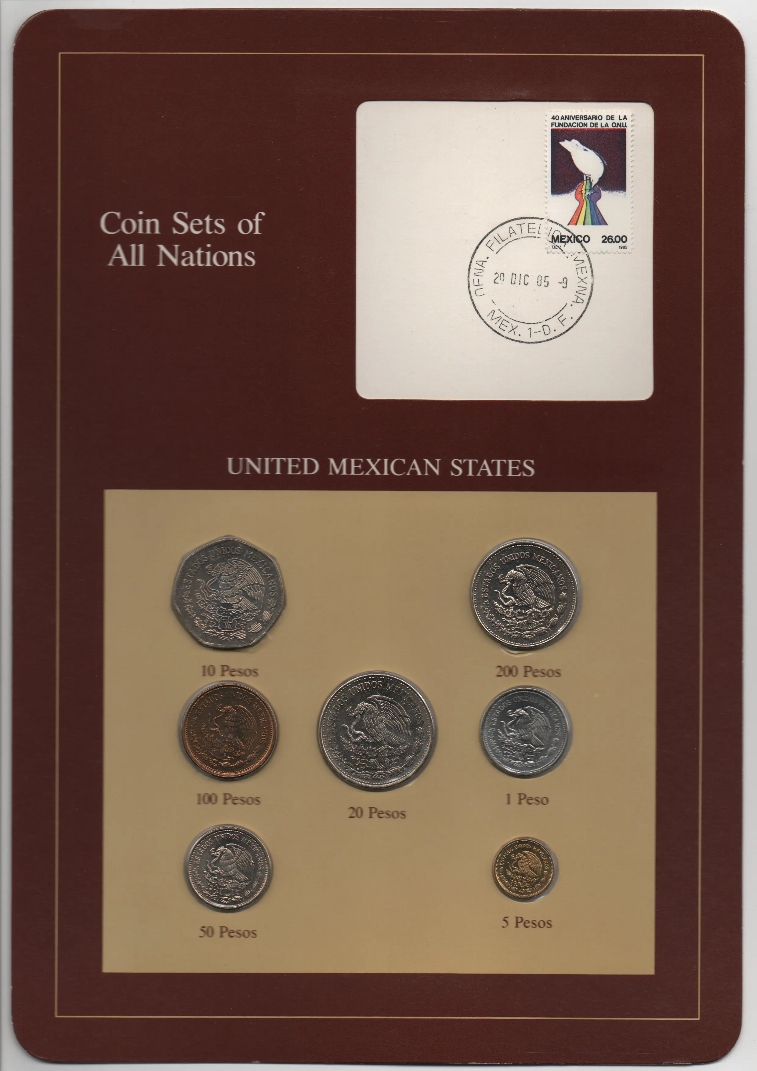 Франклин Почтовая печать Мексика 1984-1985 Монеты 7 штук набор монет по 1-200 песо 100% Оригинал