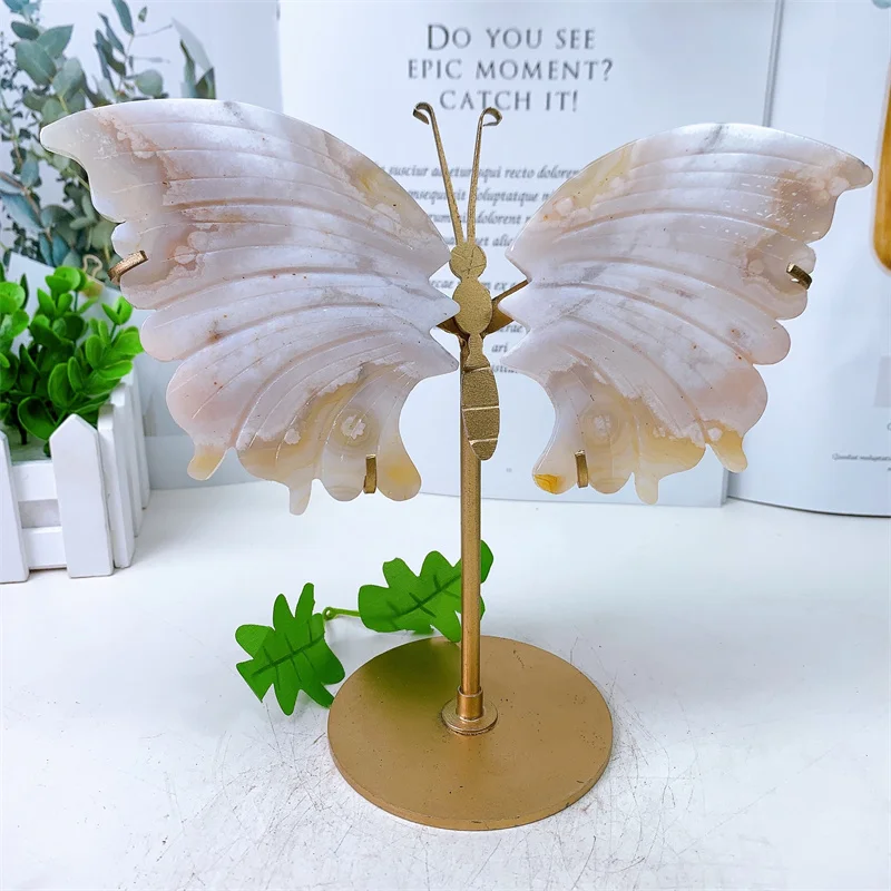 Натуральный цветок Агат Крылья бабочки, резьба по хрусталю, Целебный энергетический камень Фэншуй для подарка на день рождения, 1 пара