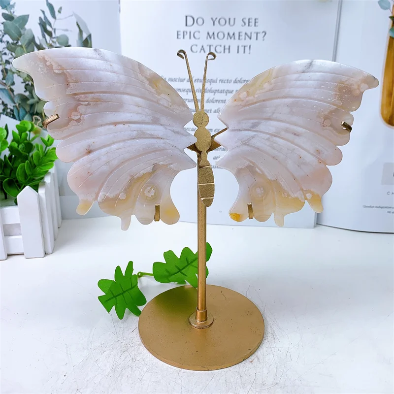 Натуральный цветок Агат Крылья бабочки, резьба по хрусталю, Целебный энергетический камень Фэншуй для подарка на день рождения, 1 пара