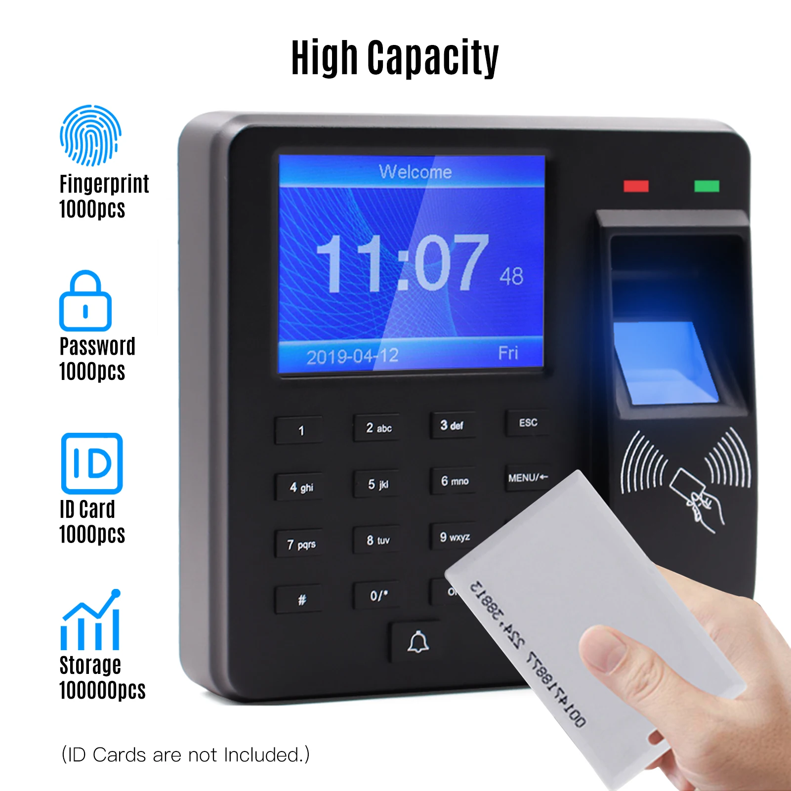 2,4-дюймовый регистрационный автомат для распознавания отпечатков пальцев/паролей/ удостоверений личности, часы времени, Регистратор регистрации сотрудников, Многоязычный